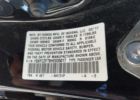 2017 Honda Civic Ex from USA, damaged, VIN 19XFC2F78HE035017